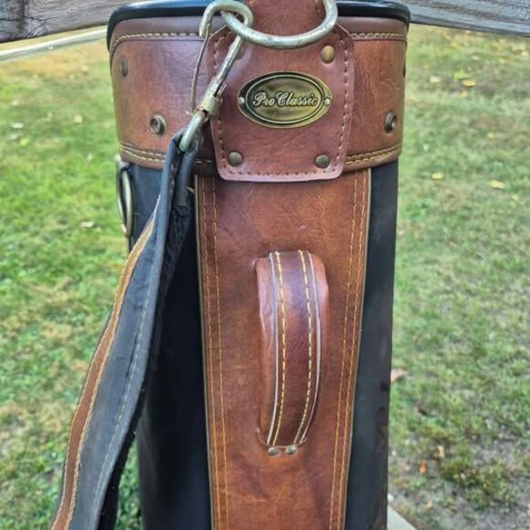 Vintage Pro Classic Nylon/Leather 14-way Golf Bag w/ Rain Cover & Carry Strap - Picture 6 of 10